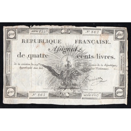 ASSIGNAT DE 400 LIVRES - 21/09/1792 / AN 1 - DOMAINES NATIONAUX - SERIE 1527