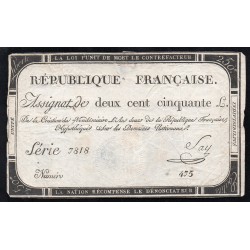 ASSIGNAT DE 250 LIVRES - 7 VENDEMIAIRE L'AN 2 - DOMAINES NATIONAUX - SERIE 7818