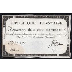 ASSIGNAT DE 250 LIVRES - 7 VENDEMIAIRE L'AN 2 - DOMAINES NATIONAUX - SERIE 7818