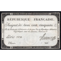 ASSIGNAT DE 250 LIVRES - 7 VENDEMIAIRE L'AN 2 - DOMAINES NATIONAUX - SERIE 7130