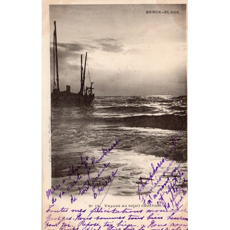 62600 - BERCK-PLAGE - VAGUES AU SOLEIL COUCHANT - BATEAU