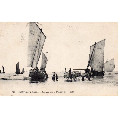 62600 - BERCK-PLAGE - ARRIVÉE DU PICHON - VOILIERS ET CHARETTE