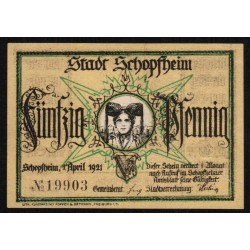 DEUTSCHLAND - NOTGELD - SCHOPHEIM Stadt - 50 PFENNIG - 01/04/1921 - JOH PETER HEBEL