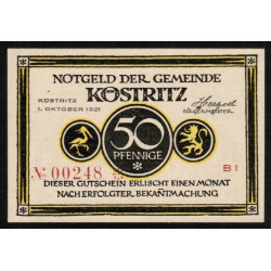 DEUTSCHLAND - NOTGELD - KÖSTRITZ - Gemeinde - 50 PFENNIG - 01/10/1921 - REVERS 1