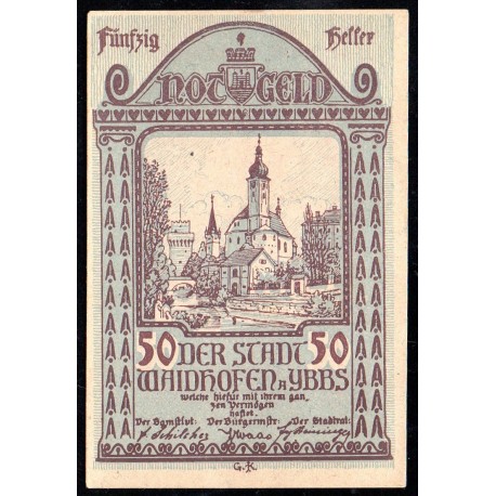 ALLEMAGNE - NOTGELD - WAIDHOFEN A YBBS - 50 HELLER - 31/12/1920