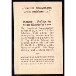 ALLEMAGNE - NOTGELD - WAIDHOFEN A YBBS - 50 HELLER - 31/12/1920