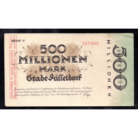 ALLEMAGNE - NOTGELD - DÜSSELDORF Stadt - 500 MILLIONEN MARK - 20/09/1923 - 01/04/1924 - SERIE II