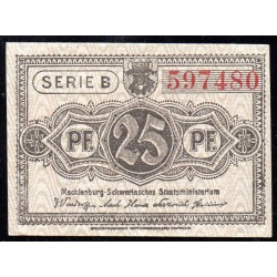 ALLEMAGNE - NOTGELD - MECKENBURG - SCHWERIN - 25 PFENNIG - 01/05/1922 - SÉRIE B