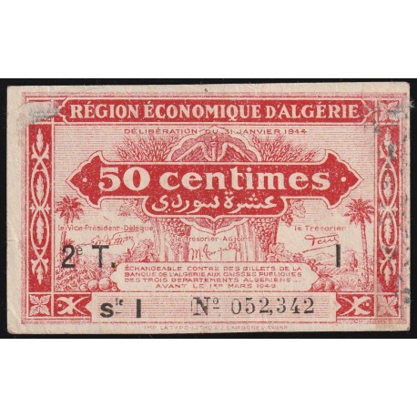 ALGERIE - PICK 102 - REGION ECONOMIQUE - 2 FRANCS - 31/01/1944 AU 01/03/1949