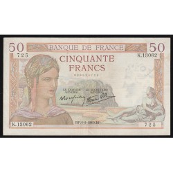 FAY 18/42 - 50 FRANCS CERES - TYPE 1933 - 04/04/1940 - PICK 85