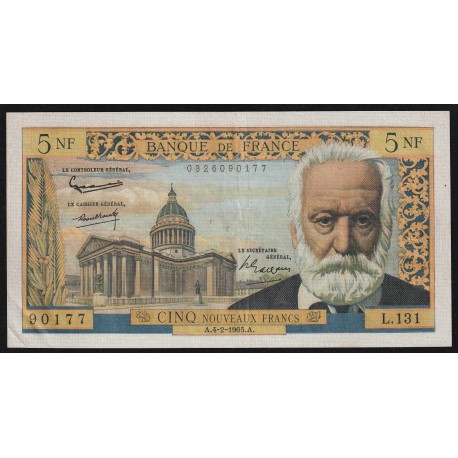 FRANCE - FAY 56/17 - 5 NOUVEAUX FRANCS VICTOR HUGO - 04/02/1965