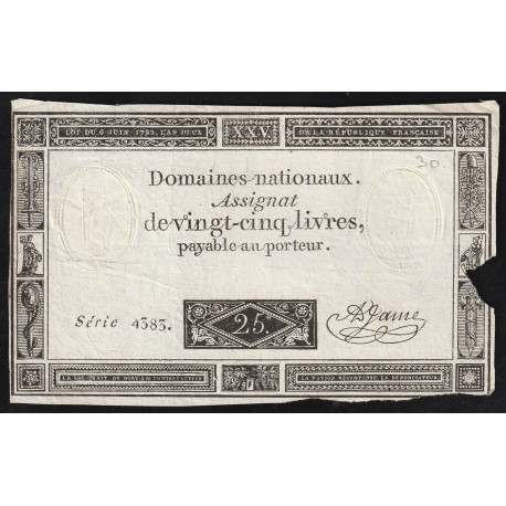 ASSIGNAT DE 25 LIVRES - 06/06/1793 - DOMAINES NATIONAUX - SERIE 4383