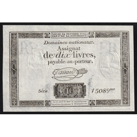 ASSIGNAT DE 10 LIVRES - 24/10/1792 - DOMAINES NATIONAUX - SERIE 15089