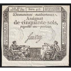 ASSIGNAT ÜBER 50 SOLS - 04/01/1792 - NATIONALE DOMÄNEN - SERIE 975