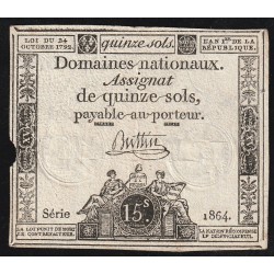 ASSIGNAT DE 15 SOLS - 24/10/1792 - DOMAINES NATIONAUX - SERIE 1864