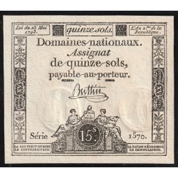 ASSIGNAT DE 15 SOLS - 23/05/1793 - DOMAINES NATIONAUX - SERIE 1570