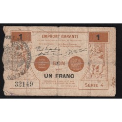 59 - VALENCIENNES - EMPRUNT GARANTI - BON POUR 1 FRANC - 09/1914