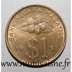 MALAISIE - KM 54 - 1 RINGGIT 1993 - Fleur d'hibiscus, Poignard Kriss et tissu songket