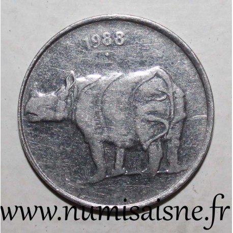 INDE - KM 54 - 25 PAISE 1988 - Bombay - Rhinocéros