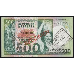 MADAGASCAR - PICK 64 - 500 FRANCS / 1000 ARIARY - SPECIMEN - UNDATED