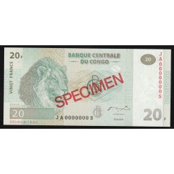 CONGO - PICK 94 s - 20 FRANCS - SPECIMEN - 30/06/2003 - LION