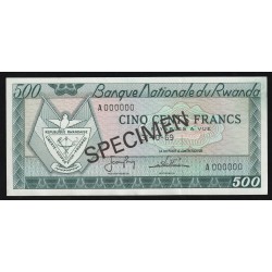 RWANDA - PICK 9 s1 - 500 FRANCS - SPECIMEN - 31/10/1969