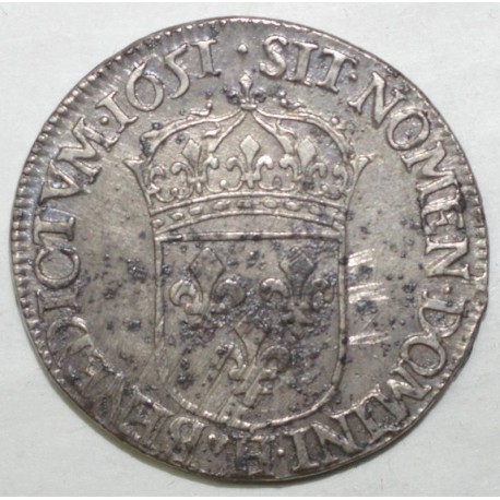 1643 - 1715 - LOUIS XIV - 1/2 ECU 1651 H LA ROCHELLE A LA MECHE LONGUE - TTB