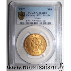 ÉTATS UNIS - KM 102 - 10 DOLLARS 1907 - LIBERTÉ - CORONET HEAD - PCGS Cleaning UNC Details