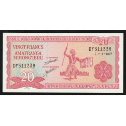 BURUNDI - PICK 27 d - 20 FRANCS - 01/11/2007