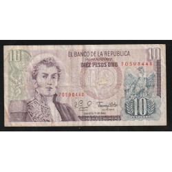 COLOMBIA - PICK 407 g - 10 PESOS ORO - 07.08.1980