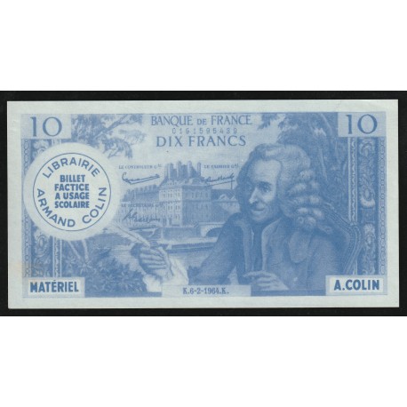 FRANCE - BILLET FACTICE - 10 FRANCS VOLTAIRE - A USAGE SCOLAIRE - LIBRAIRIE ARMAND COLIN