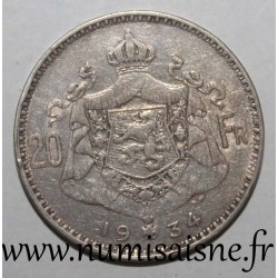 BELGIEN - KM 103.1 - 20 FRANCS 1934 - Französische Legende