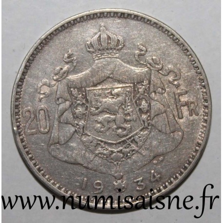 BELGIEN - KM 103.1 - 20 FRANCS 1934 - Französische Legende