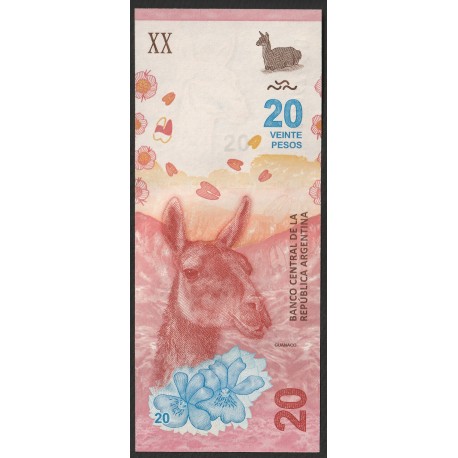 ARGENTINIEN - PICK 361a - 20 PESOS (2017-2020) - GUANACO - BLUMEN