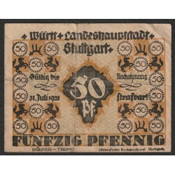 ALLEMAGNE - NOTGELD - STUTTGART - 50 PFENNIG - 31/07/1921