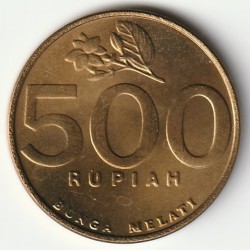 INDONESIA - KM 59 - 500 RUPIAH 1997 - Coat of arms - Garuda Pancasila - Jasmine