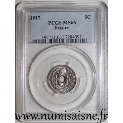 GADOURY 169 - 5 CENTIMES 1917 - TYPE LINDAUER - KM 865a - PCGS MS 66