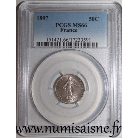 GADOURY 420 - 50 CENTIMES 1897 - TYPE SEMEUSE - KM 854 - PCGS MS 66