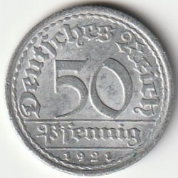 GERMANY - WEIMAR REPUBLIC - KM 27 - 50 PFENNIG 1921 A