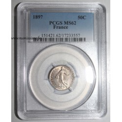 FRANCE - KM 854 - 50 CENTIMES 1897 - TYPE SOWER - PCGS MS 62