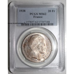 GADOURY 852 - 20 FRANCS 1938 - TYPE TURIN - PCGS MS 62 - KM 879