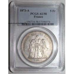 FRANCE - KM 820 - 5 FRANCS 1873 A - Paris - TYPE HERCULE - PCGS AU 58