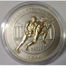 MONGOLEI – KM 115 – 1000 TUGRIK 1996 – 5 oz Silber und vergoldet – Olympische Spiele in Atlanta