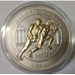 MONGOLIA - KM 115 - 1000 TUGRIK 1996 - 5 oz silver and gold plated - Atlanta Olympic Games