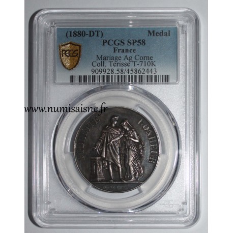 MÉDAILLE DE MARIAGE - 'FIDÉLITÉ BONHEUR' - COLLECTION TERRISSE - PCGS - SP 58 - ARGENT