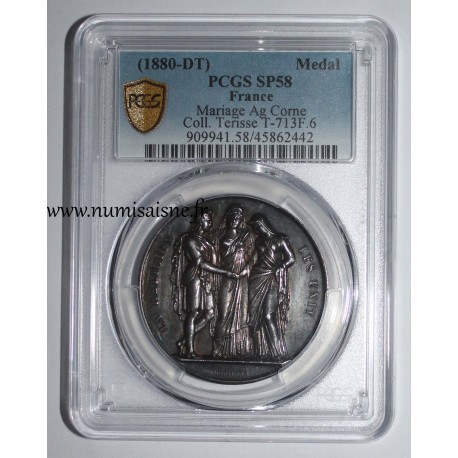 HOCHZEITSMEDAILLE – „LA RELIGION LES UNIT“ – KOLLEKTION TERRISSE – PCGS – SP 58 – SILBER