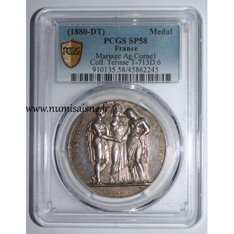 WEDDING MEDAL - 'LA RELIGION LES UNIT' - COLLECTION TERISSE - PCGS - SP 58 - SILVER