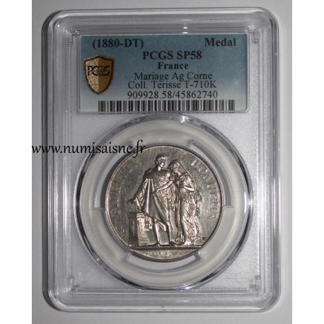 HOCHZEITSMEDAILLE – „FIDÉLITÉ BONHEUR“ – TERISSE -KOLLEKTION – PCGS – SP 58 – SILBER