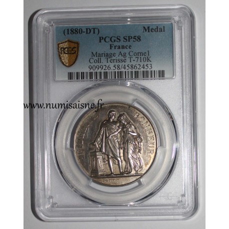 HOCHZEITSMEDAILLE – „FIDÉLITÉ BONHEUR“ – TERISSE -KOLLEKTION – PCGS – SP 58 – SILBER