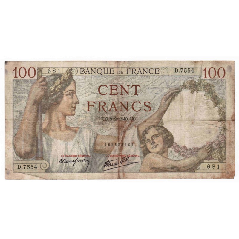 FAY 26/22 - 100 FRANCS SULLY - 08/02/1940 - D.7554 - PICK 94